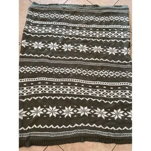 Pottery Barn Fair Isle Snowflake Knit Sherpa Throw Blanket Olive Green 58x44